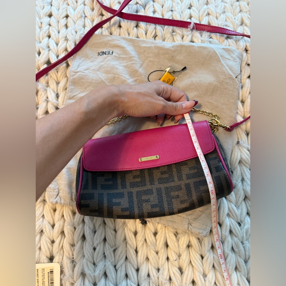 Authentic FENDI 2015 Zucca Pink cyclamin & Tobacco Mini Pouch wt boxtagsdustbag - Picture 16 of 17